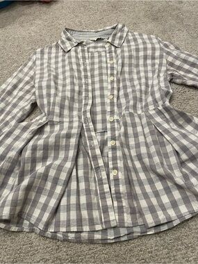 Womens Gray & White Gingham Button-Up Shirt